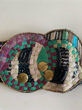 Zara Embroidered Beaded Statement Belt Panel - Green, Pink, Cream 💕
